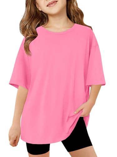 Image of Haloumoning Girls Short Sleeve T-Shirts | Kids, Summer,Girls shirts,Oversized t shirts,Girls T-Shirts,Oversized Tops, Casual Crewneck, Basic Tees 5-14Y