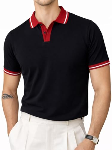 Image of Veirdo Men's Polo T-Shirt Regular Fit with Contrast Pattern & Striped Trim on Collar and Half Sleeves, Stylish Solid Casual, Weekend & Outdoor Wear (Sizes S to 2XL)