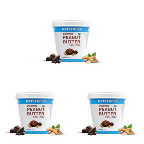 Image of MYFITNESS Peanut Butter Chocolate Spread Crunchy 227g | 23g Protein & 9g Fiber | Healthier Nut Butter Spread for Breakfast, Snacks & Bread Treats | Cholesterol Free | Zero Trans Fat (Pack of 3)