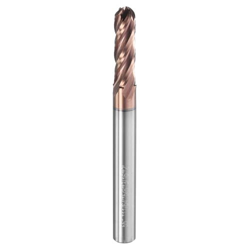 sourcing map Ball Nose End Mill 4 Flute 11/64" Diameter 3/16" Shank Tungsten Carbide TICN Coated Spiral CNC Router Bits 5/8" Cutting Length Single End Ball for Carving Engraving Grinding