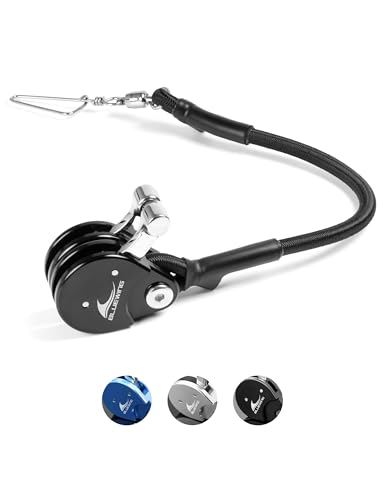 BLUEWING Upgraded Blue Water Outrigger Halyard Line Lock Pulley Aluminium Alloy with Stainless Steel Snap Swivel for Offshore Fishing, Double Black