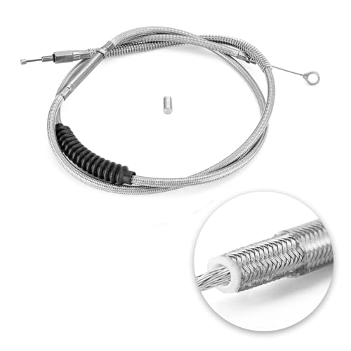 Image of Mofun Stainless Steel Braided Clutch Cable 74 11 /16 inch Extended Length Compatible with Harley Softail Fat Boy Slim 2007-2017, Fit Dyna Fat Bob Street Bob Touring Chrome