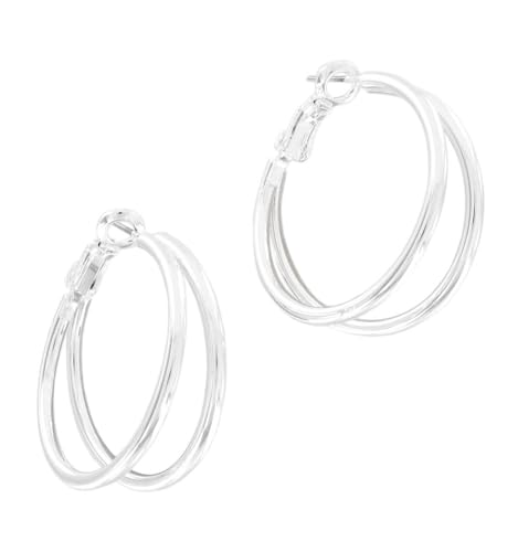 Pierced Earrings Double Hoop Silver Tone 1 1/8' Made In Usa Adorable Statement Jewelry Earrings for Women AG4757