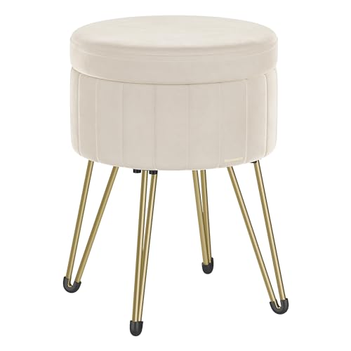 SONGMICS Tabouret Rangement, Siège Rond, Tabouret Coiffeuse, Pouf en Velours, Repose-Pieds, 39 x 44,4 cm (Diamètre x H), 4 Pieds en Métal, pour Coins Beauté, Salon,...