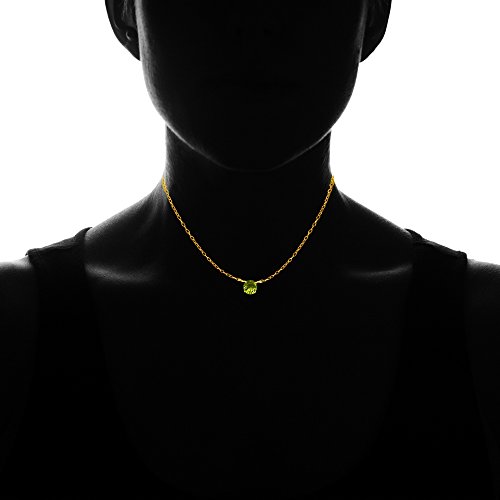 Yellow Gold Flashed Sterling Silver Small Dainty Round Solitaire Peridot Choker Necklace #TOP1