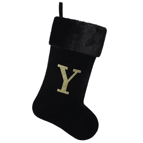 Yehnois Personalized Black Velvet Christmas Stocking,Embroidered Initial“Y”