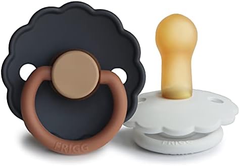 FRIGG Daisy Natural Rubber Baby Pacifier | Made in Denmark | BPA-Free (Aurora/Bright White, 6-18 Months) 2-Pack