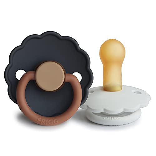 Image of FRIGG Daisy Natural Rubber Baby Pacifier | Made in Denmark | BPA-Free (Aurora/Bright White, 6-18 Months) 2-Pack