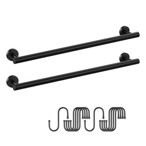 2 Pieces Matte Black Towel Racks for Bathroom, with 10 PCS Hooks, 24'' SUS304 Stainless Steel Towel Bar for Bathroom Wall Mounted, Double Towel Racks for Bath,Kitchen, Laundry Room by CILLATROO - Used condition - US$27.28
