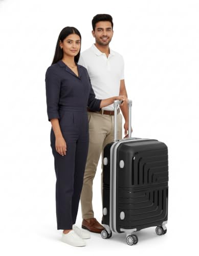 Image of Pro 8 Wheels Set of 2 (Cabin + Medium) Trolley Bags, Hard Case Polypropylene, 360º Wheeling Luggage for Men & Women, Suitcase for Travel, Trolley Bags for Travel (Black)