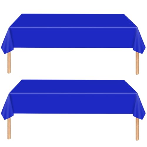 POPOYU MOMAHUA 2Pcs Nappe Anti-tâches 137x274 cm - Bleu Nappe de Table Rectangulaire en Plastique - Imperméable et Résistante - pour Fête, Anniversaire,...