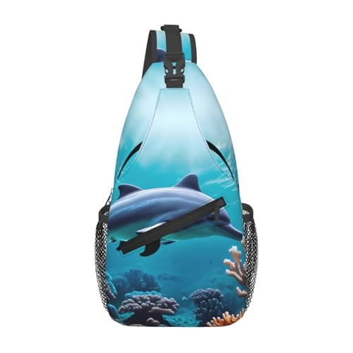 Mochila bandolera con estampa de delfines para viaje y senderismo