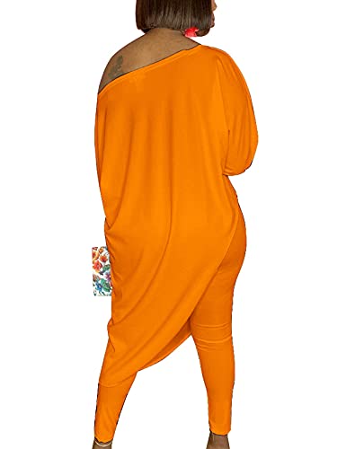 Nshypoi Big T-Shirts For Women Tracksuit Sweatsuits Jogger Workout Lounge T-Shirts Long Pant Biker Sets Orange M #TOP1