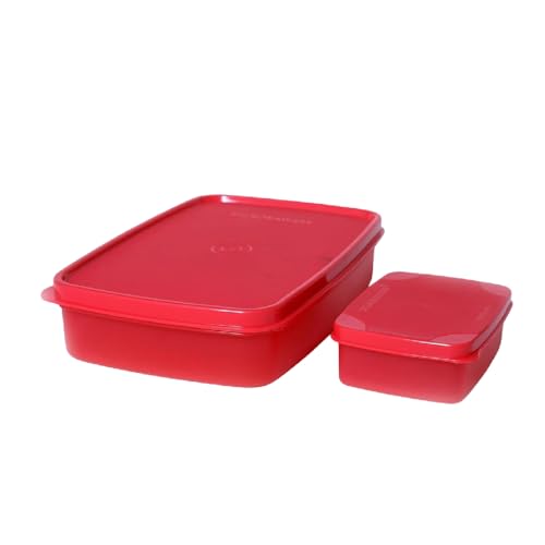 SIGNORA WARE Fiambrera compacta, juego de 2 unidades, 1000 ml (850 ml + 150 ml), sin BPA, apta para microondas, hermética, fiambrera inteligente, color rojo