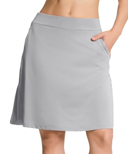 Image of Yogipace Women's 4 Pockets UV Protection 20 inch Modest Knee Length Skirt Athletic Running Golf Tennis Skort Zippered Pockets