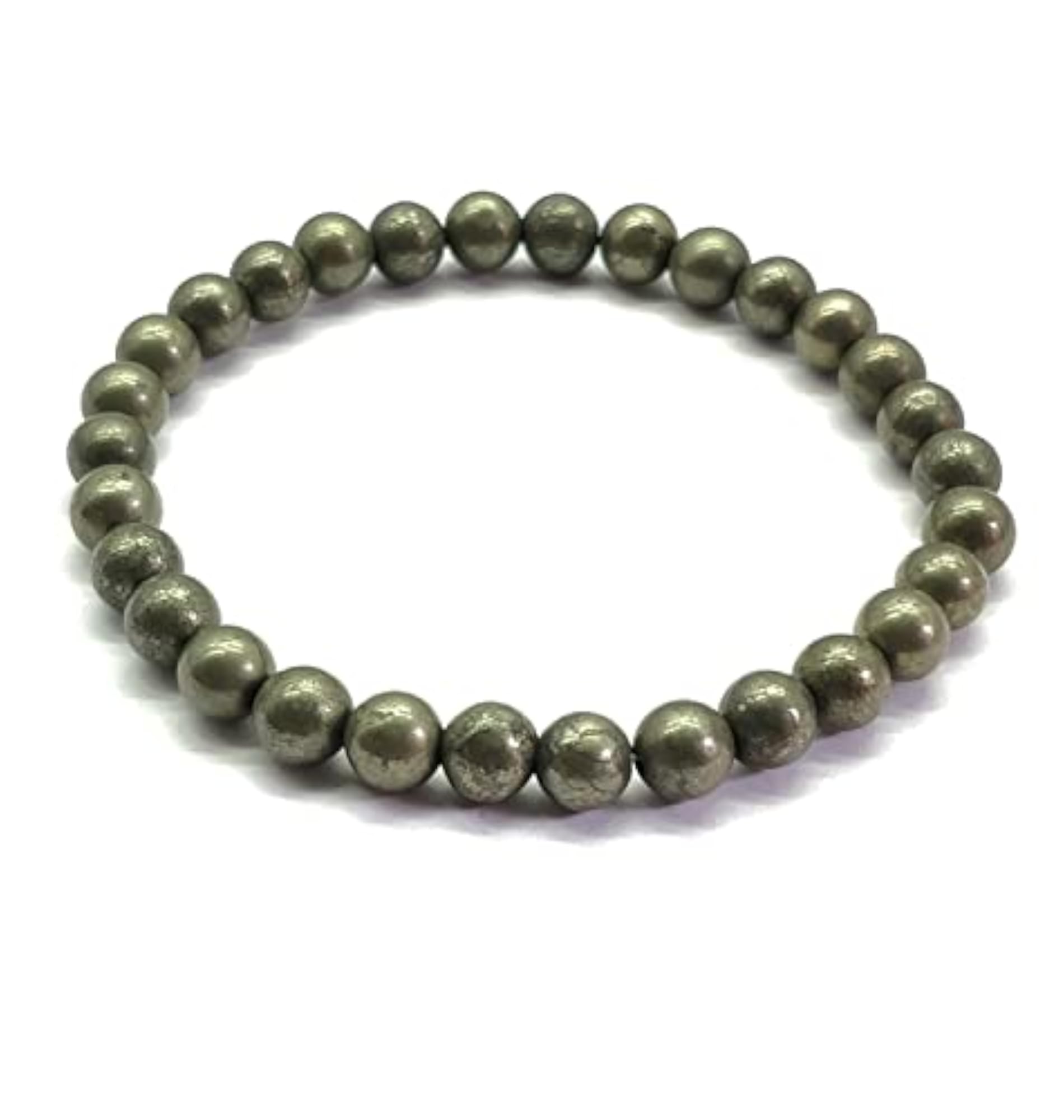 Natural Pyrite 6mm Round Bead Stretchable Bracelet, Unisex