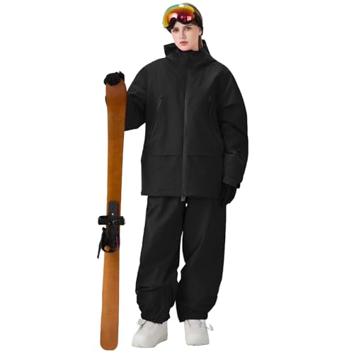 Oymyakon Womens Ski Suit Waterproof Snow Suits Snowboard Jacket and Pants Set Baggy Winter Insulated Snowsuit Coats Black 2XL
