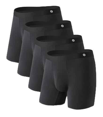 Separatec Mens Underwear with Separate Pouch Moisture Wicking Micro Modal Boxer Briefs Seamless Soft Underwear with Fly 4Pack