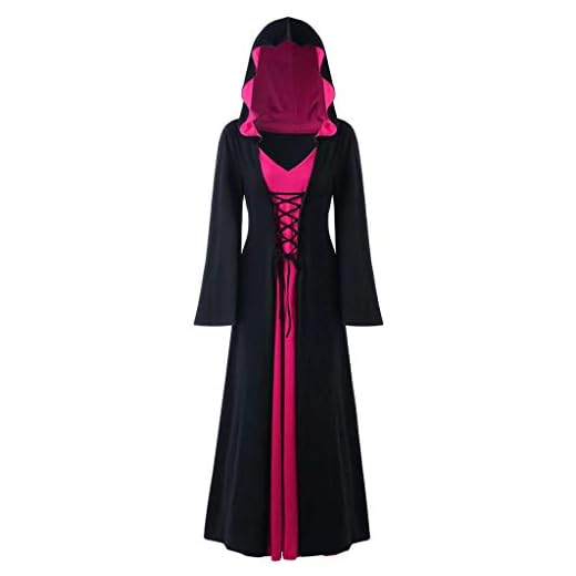 Alwayswin halloween cosplay kostym damer långärmad maxiklänning vintage huva snöre lapptäcke klänningar kvälls festklänningar elegant lång klänning rock medeltida klänning court klänning