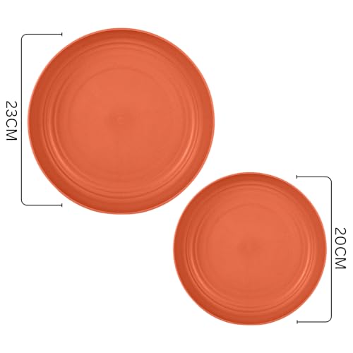 Image of Wheat Straw Dinner Plates For Kitchen, Dinner, Camping, Party, Family, Kitchen, Dining Room, Restaurant, Cafe, Daily Use Microwave And Dishwasher Safe Dinnerware (20cm+23cm, Orange, Pack Of 4)