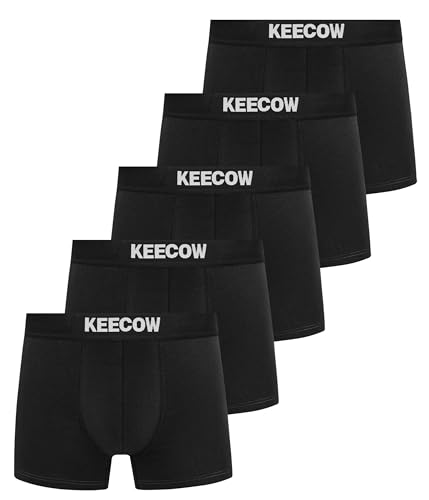 KEECOW Men's Underwear Boxer Briefs, Breathable Soft Cotton, Casual, Black 5 Pack