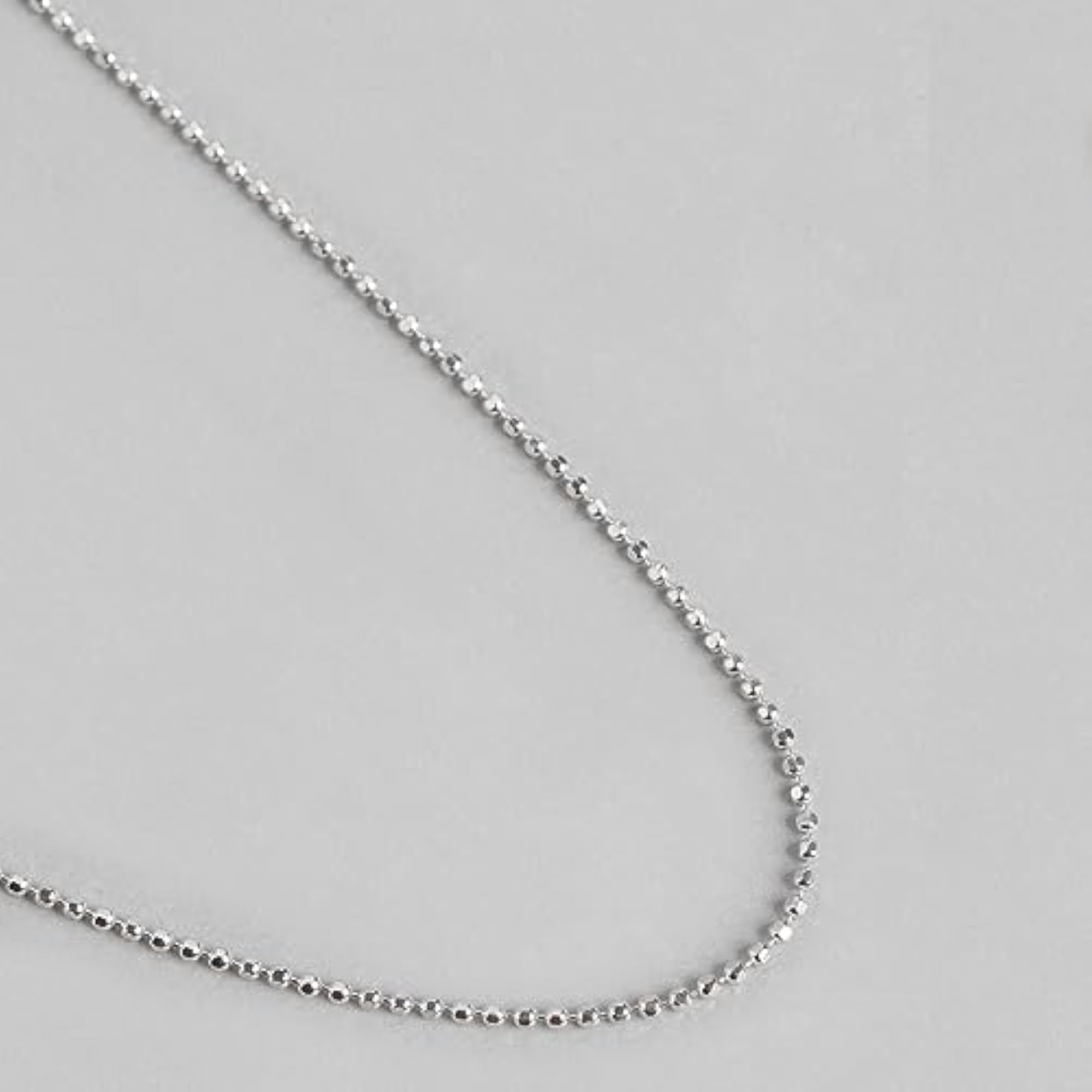 925 Silver Rhodium Plated Beaded Chain Necklace, Adjustable