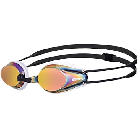 Arena Tracks Unisex Adult Essential Racing Swim Goggles for Competitive Swimmers FINA-Approved Anti-Fog Coated Mirror Lens, White/Red Copper/Black Cover