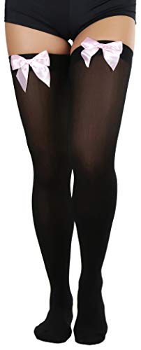 Image of ToBeInStyle Women's Opaque Long Thigh High Stockings w /Decorative Front Satin Bow