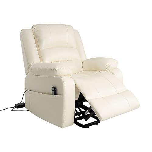 Naomi Home Whitney Deluxe Adjustable Power Lift Recliner Chair For Elderly, Faux Leather Electric Recliner, Split-Back Chair With Adjustable Foot Rest, Seat Lock, Ergonomic 130° Recliner Cream #TOP5