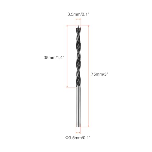 QUARKZMAN Brad Point 2 Bohrer 3,5 mm Gerade Stahl Rundschaft Metrische Bradpoint 1,4 Zoll Tiefe Spiralbohrer für Holz, Zimmerei, Kunststoff, Gummi