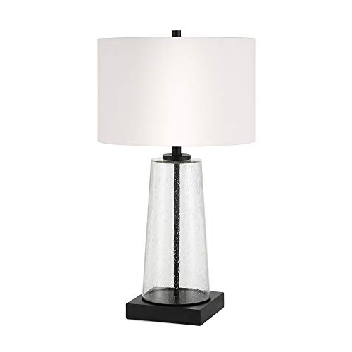 Dax 27.5 Tall Table Lamp with Fabric Shade in Seeded Glass-Blackened Bronze-White