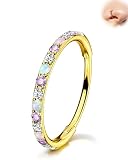 OUFER Clicker - Aro de nariz con diamante dorado de 20 g, acero quirúrgico 316L, joyería con ópalo y circonita cúbica negra morada de 6/7/8 mm, para mujer, uso diario, 20G7mm, Acero inoxidable