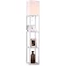 Brightech Maxwell Charger - Shelf Floor Lamp with USB Charging Ports & Electric Outlet - Tall & Narrow Tower Nightstand for Bedroom - Modern, Asian End Table with Light Attached - White