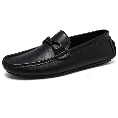 Mocasines de cuero genuino para hombre con detalles de costuras y tacón plano