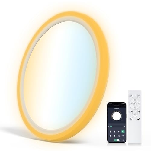 Aphyni Plafonnier LED Dimmable 33W, Luminaire Plafonnier Ø40cm avec Veilleuse, 3000-6500K 5500LM, Ultra Fin IP44 avec Télécommande & App, LED pour Salon,...