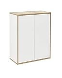 FACKELMANN Doppel-Midischrank Finn/Badschrank mit Push-to-Open/Maße (B x H x T): ca. 60 x 75 x 30,5 cm/Schrank fürs Bad mit 2 Türen/Korpus: Weiß/Front: Weiß/Rahmendekor: Braun hell