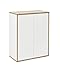 FACKELMANN Doppel-Midischrank Finn/Badschrank mit Push-to-Open/Maße (B x H x T): ca. 60 x 75 x 30,5 cm/Schrank fürs Bad mit 2 Türen/Korpus: Weiß/Front: Weiß/Rahmendekor: Braun hell