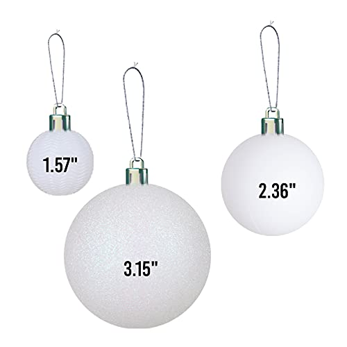 Prextex Christmas Ball Ornaments for Christmas Decorations (White) | 36 pcs Xmas Tree Shatterproof Ornaments with Hanging Loop for Holiday, Wreath and Party Decorations (Combo of 6 Styles in 3 Sizes) - Thumbnail 7