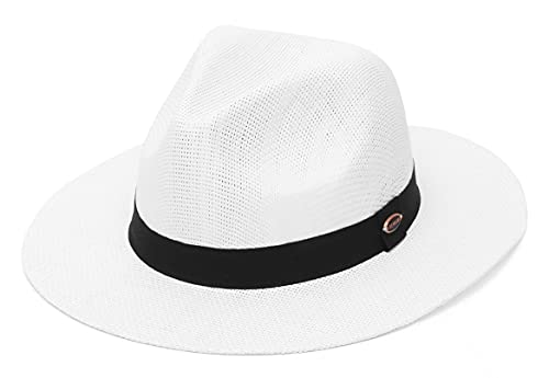 GEMVIE Sombrero Panama Hombre de Paja Playa Verano Protector del Sol Jazz Gorro ala Ancha Unisex Ajustable Fedora Caballero