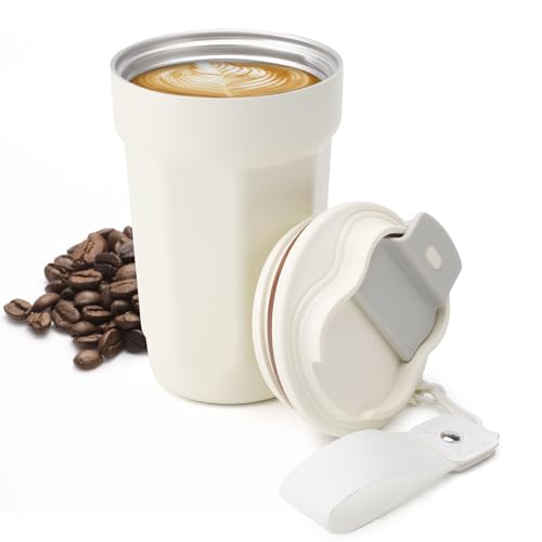 DAKLUNAR Caneca de café 480 ml com tampa à prova de fugas, de aço inoxidável, caneca de viagem para café e chá em movimento