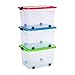 PREMIUM 3er XXL Set Aufbewahrungsbox Spielzeug Organizer mit Deckel und Rollen 60 Liter stapelbar in 3 Verschiedenen Farben. Ideal für Büro, Kinderzimmer, Küche & Werkstatt (3 x 60 Liter)