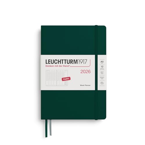 Leuchtturm 372763 Weekly Notebook, Starts January 2026, A5, Vertical Forest Green