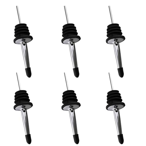 6 Pieces Bottle Pourers for Spirits,Oil Pourer with Rubber Dust Caps,Oil Pourer Spout,Easy and Fast Oil Pourer Spout,Stainless Steel Spout Belt,Rubber Seal,Suitable for Kitchen,Home