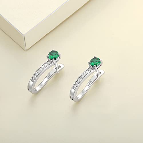 Yl Hoop Earrings 925 Sterling Silver U Shaped Halo Huggie Earrings 18K White Gold Plated Created Emerald Jewelry For Women #TOP4