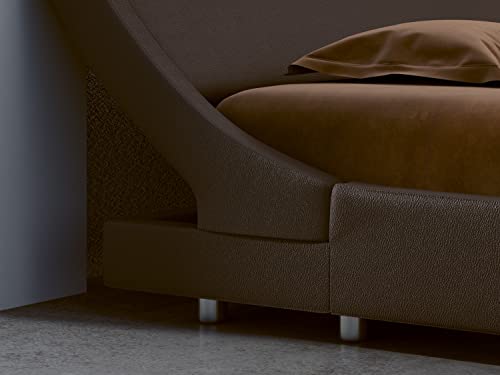 Sha Cerlin Modern Low Profile Platform Bed Frame King Size, Stylish Faux Leather Upholstered Sleigh Bed With Adjustable Headboard, No Box Spring Needed, Brown #TOP4