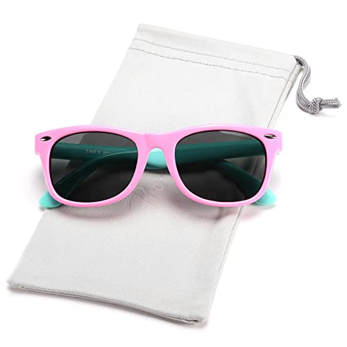 Pro Acme Kids Polarized Sunglasses, Flexible TPEE Frame Shades for Toddler Girls Boys, Ages 3-12 (E8 Pink/Green)