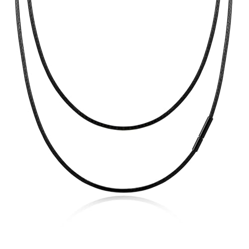 TempBeau Leder Halskette Lederkette Herren- 1/2/3MM Lederhalsband Verschluss Edelstahl für Männer Damen Schwarz/Braun Kunstlederkette 45/50/55CM Wasserdicht Leder Wachsseilkette für Schwimmen Baden
