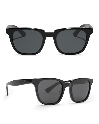 DIFF Colton Designer Square Sunglasses for Men and Women UV400 Polarized Protection, Black + Grey