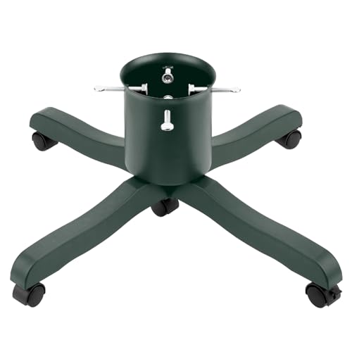 Suporte para árvore de Natal para pinheiros e pinheiros vivos com reservatório de água e rodas rolantes, base de metal resistente com pernas de plástico, suporte ajustável para tronco, decoração de