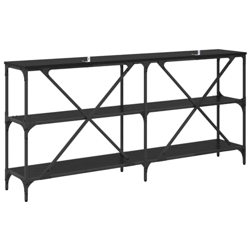 Mesa consola de madera de roble negro con construcción estable y diseño moderno minimalista 8